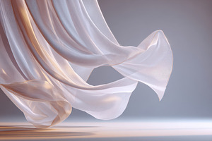 Sheer linen curtains with sunlight on wooden floor, an Abstract Photo by AlyaAnd