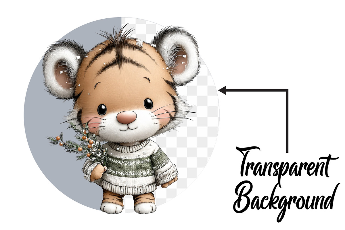 Whimsical Christmas Tiger Clipart, an Illustration by Pixels.Craft (Photo 2 of 6)