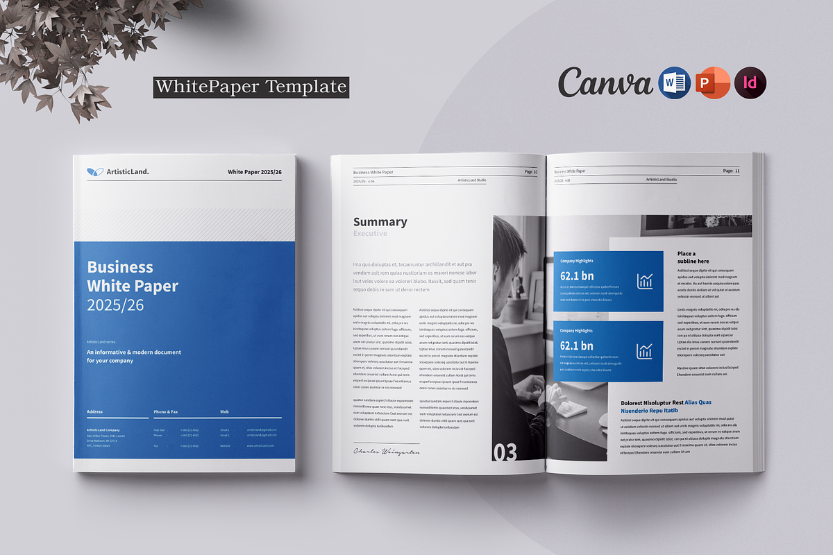 White Paper | Canva, Word, PPTX, IND, a Brochure Template by ArtisticLand (Photo 1 of 9)
