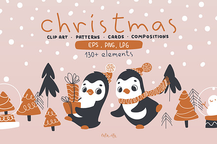 Christmas with cute Penguins.Pattern