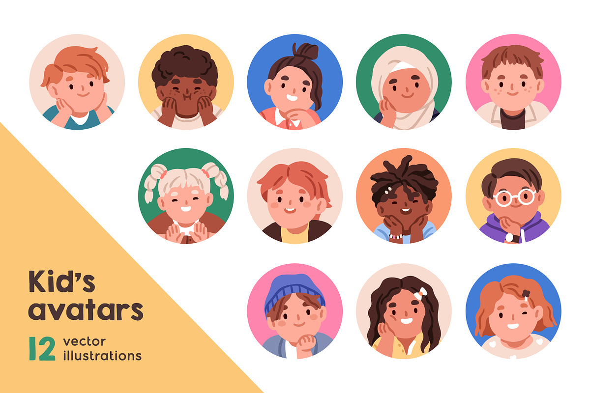 Happy, cute kids avatars set, a Person Illustration by Good Studio (Photo 1 of 3)