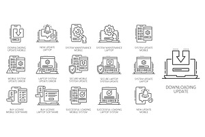 Update software app line icons, a Technology Illustration by Vector Tradition