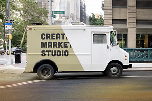 Delivery Truck Vinyl Wrap PSD Mockup