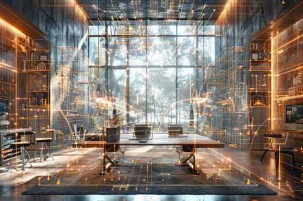 Modern Office With Glass Wall, a Background Photo by ImageMir