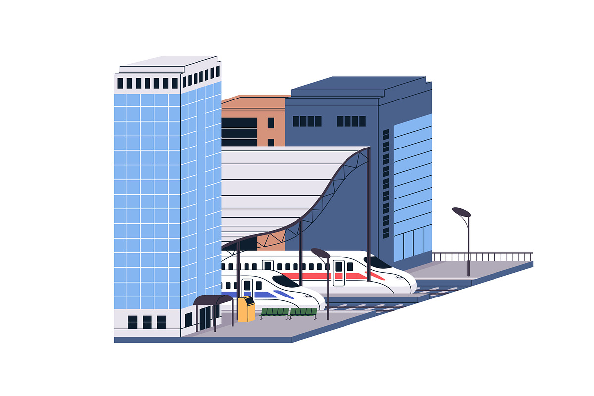 Train stations, railway building set, a Transportation Illustration by Good Studio (Photo 3 of 3)