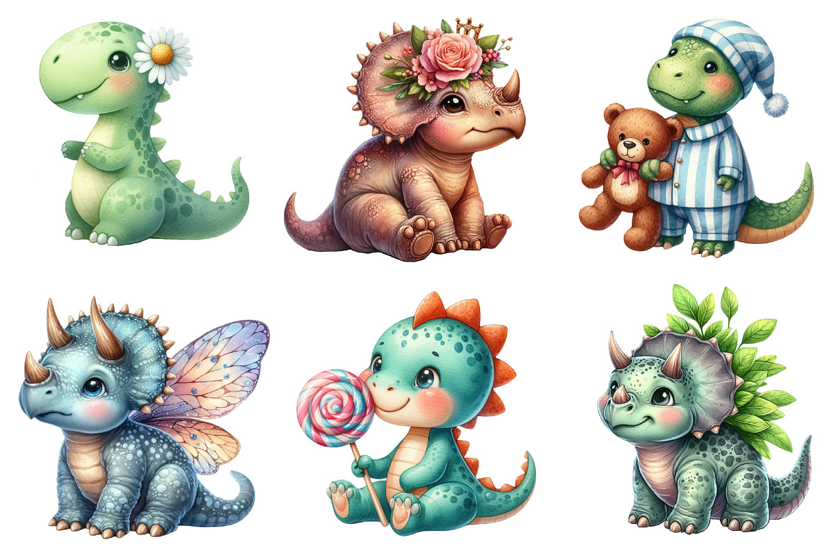 Watercolor Cute Baby Dinosaur PNG, an Illustration by Pixels.Craft (Photo 5 of 6)