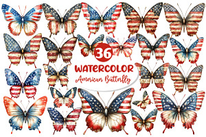 American Flag Butterfly Clipart, an Illustration by Dream Creation