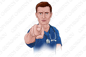 Nurse Doctor Pointing Your Country, a Healthcare Illustration by Christos Georghiou