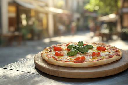 Fresh homemade pizza with cheese and meat, a Food & Drink Photo by AlyaAnd