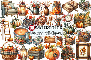Vintage Fall Decorations Clipart, an Illustration by Rose Art
