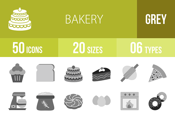 50 Bakery Greyscale Icons