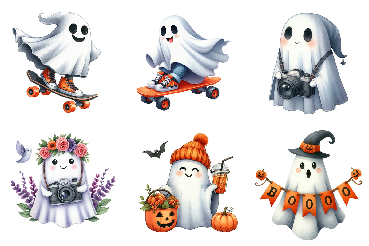 Chibi Ghost, Cute ghost Clipart, an Illustration by CreationArt (Photo 5 of 5)