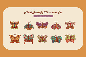 Floral Butterfly Illustration Set