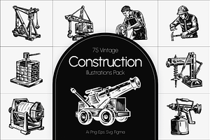 Vintage Construction Art Set, an Object Illustration by Prosymbols
