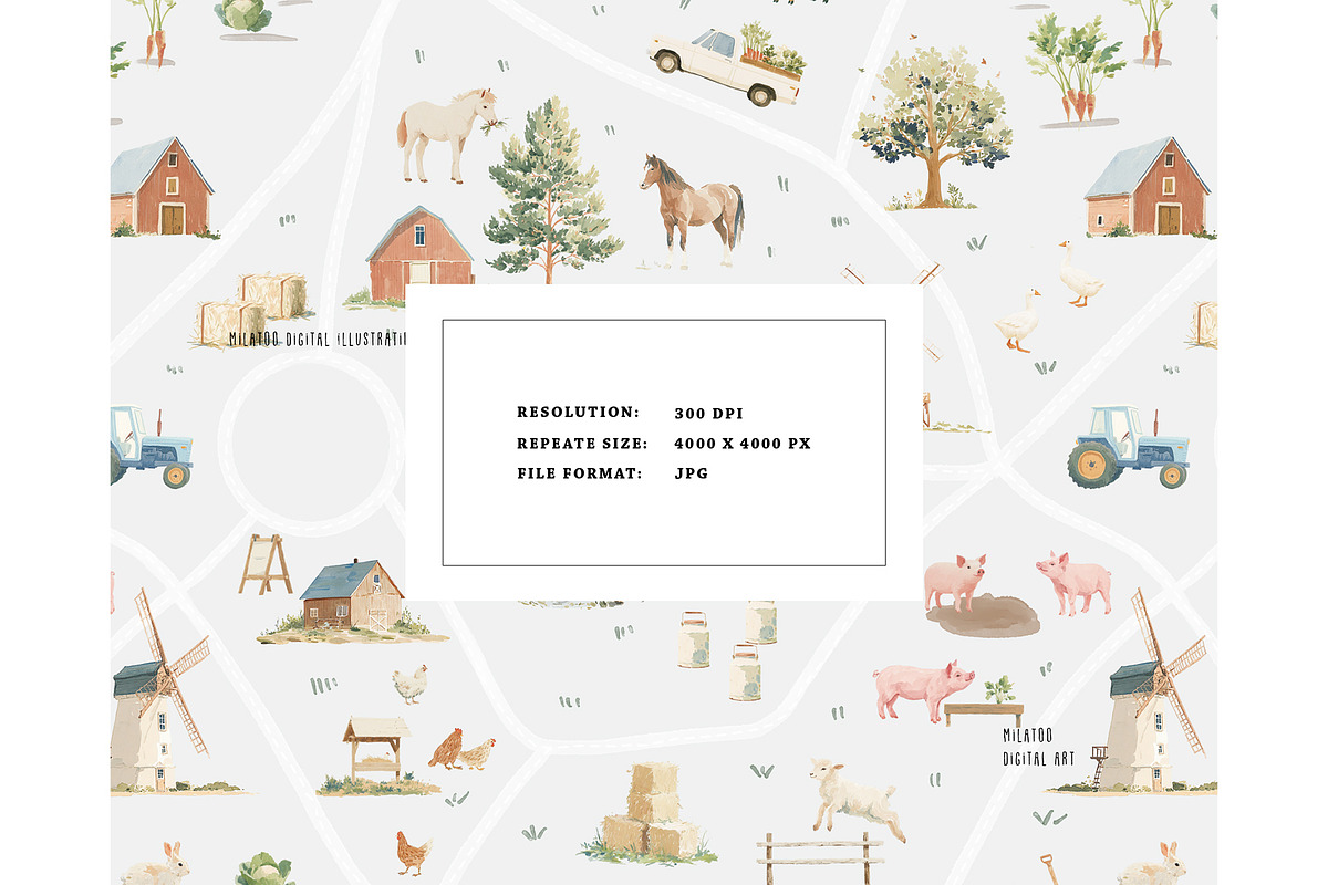 Rustic countryside farm map pattern, a Pattern Graphic by Milatoo (Photo 3 of 4)