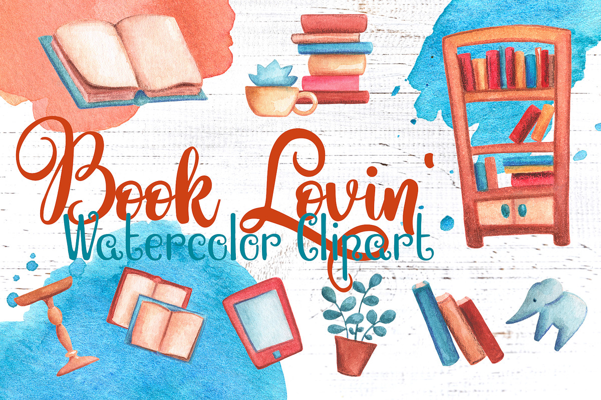 Vintage Books Watercolor Clipart, a Decorative Illustration by RabbitAndPencil (Photo 1 of 12)