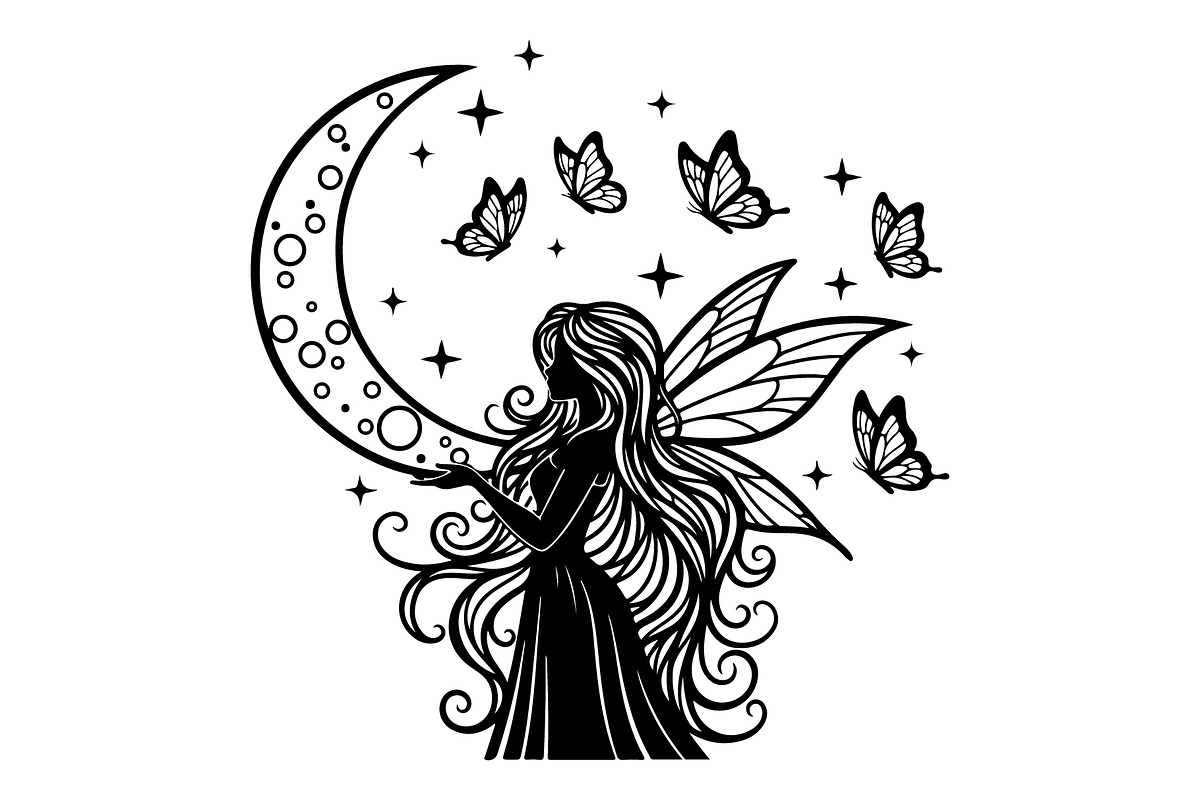 Fairy Moon Butterfly Silhouette, an Object Illustration by Gaye Art (Photo 22 of 31)