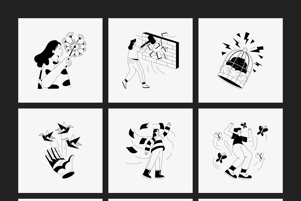 250 Monochrome Illustration Set, a Person Illustration by Vectors Market (Photo 12 of 18)
