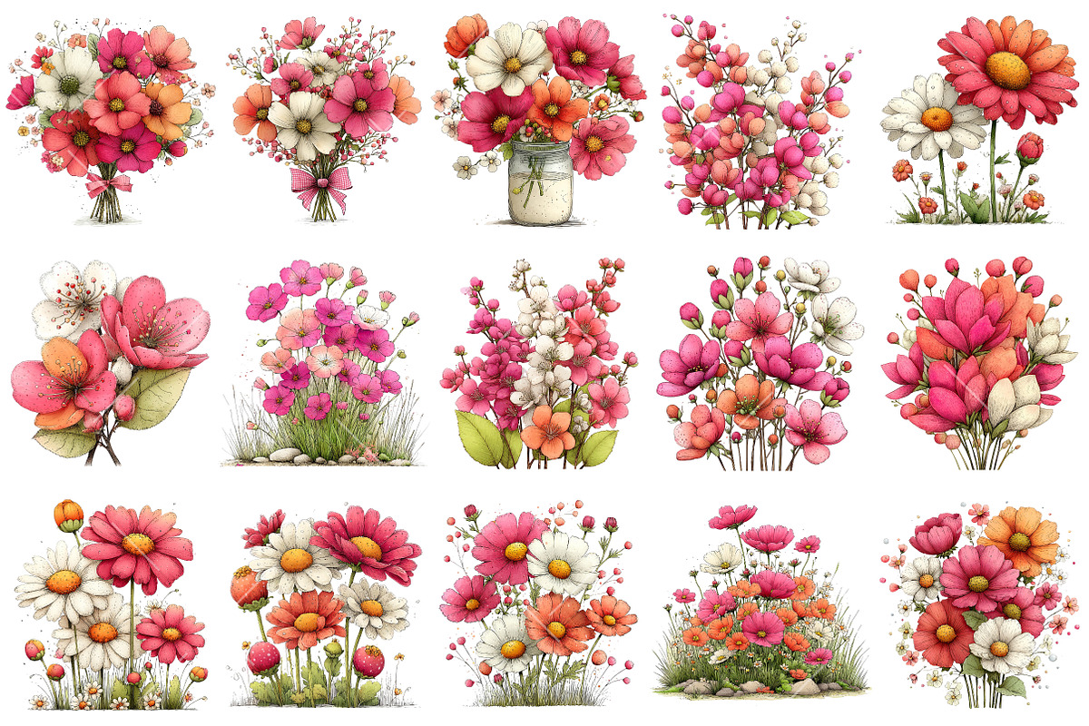 Whimsical Spring Wildflower Clipart, an Illustration by OK Design (Photo 3 of 6)