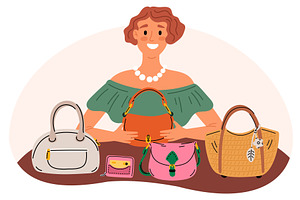 Young woman selling handbags. Shop, an Object Illustration by Vectorbuum