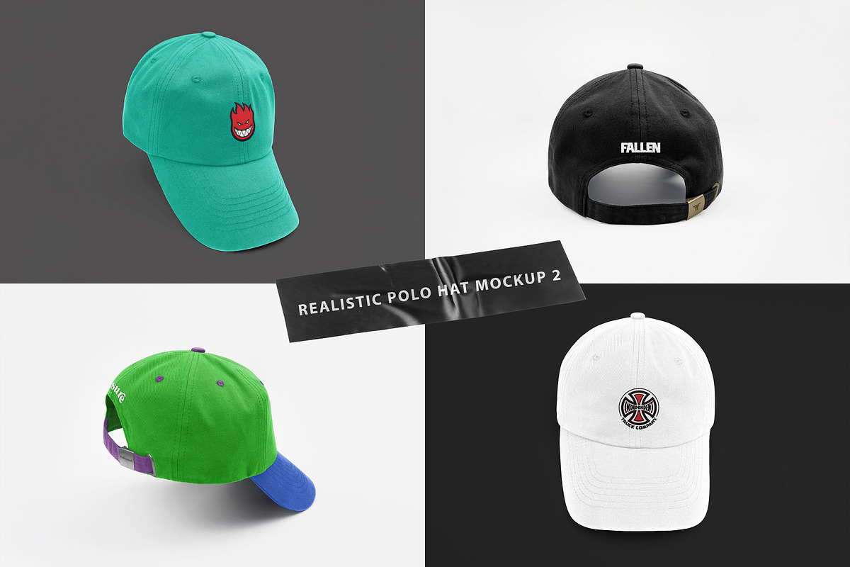 Realistic Polo Caps Mockup 2, a Hat Mockup by Uncentrifuged Pressure (Photo 1 of 19)