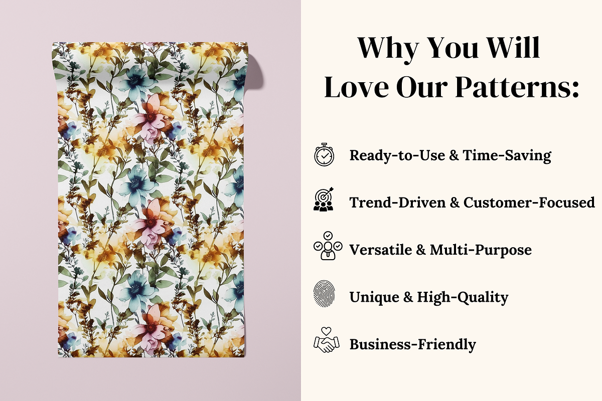 Watercolor Ink Floral Patterns, a Pattern Graphic by Ninterints (Photo 4 of 11)