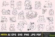 Funny Autumn Kawaii Cats Outline, an Animal Illustration by ARTify Illustrations (Thumbnail 2 of 7)