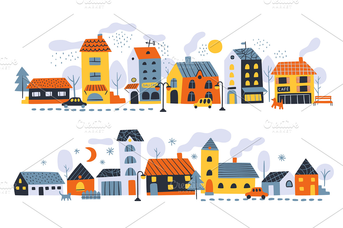 Small houses streets. Rural little, an Object Illustration by Vectorbuum