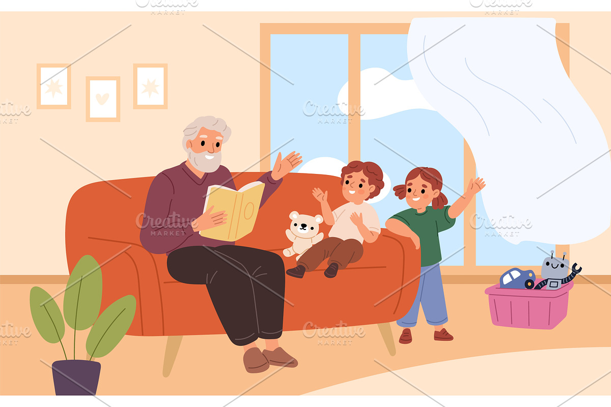 Grandchildren visiting grandparents, a Person Illustration by YummyBuum
