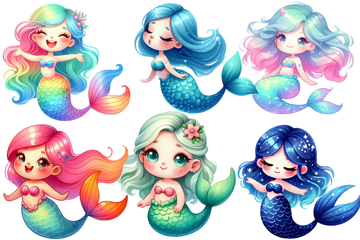 Cute Little Mermaid Clipart, an Illustration by Designworld (Photo 3 of 6)