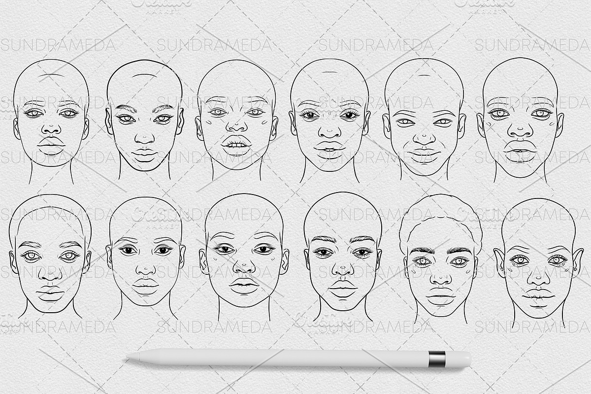 African Face Stamp for Procreate, a Brush Add-On by sundrameda (Photo 3 of 7)