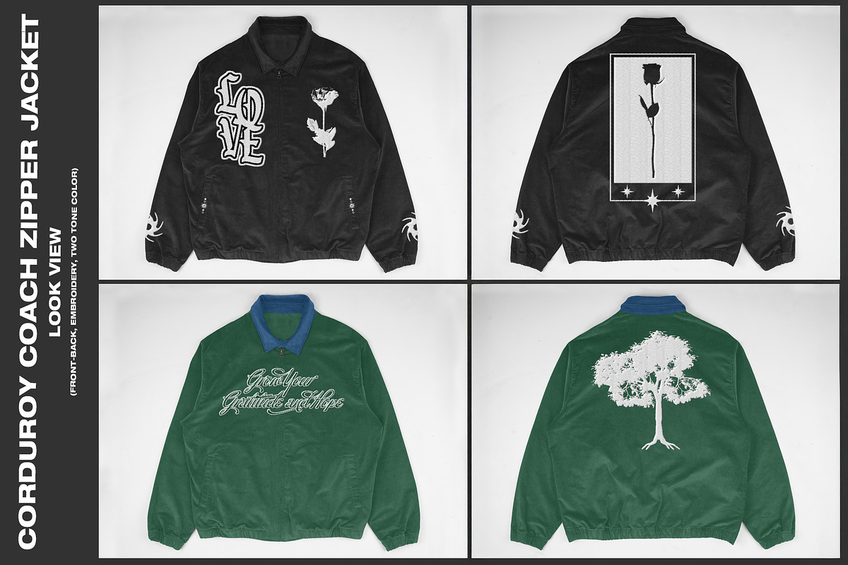 Corduroy Coach Zipper Jacket Mockup, a Hoody Mockup by DaldSgh (Photo 3 of 10)