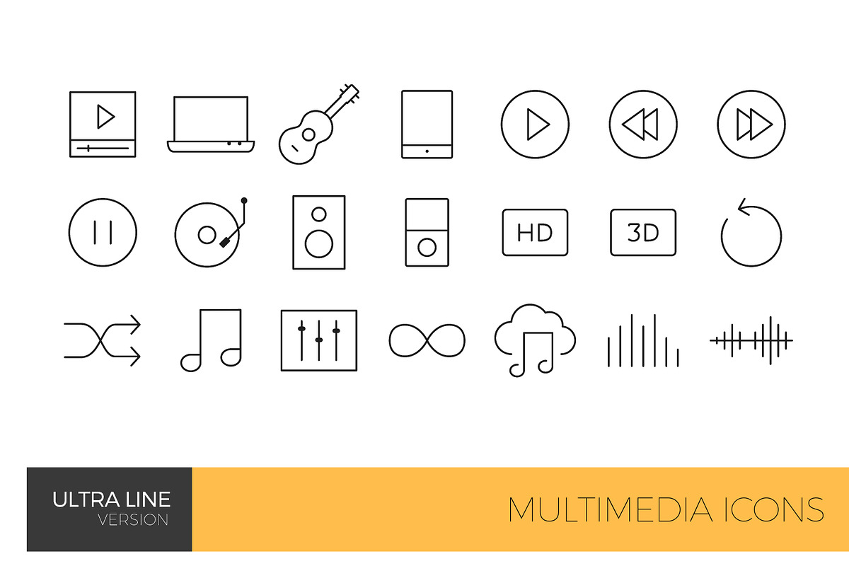 Multimedia Ultra Line icon set, an Outline Icon by Woo Graphics (Photo 3 of 3)
