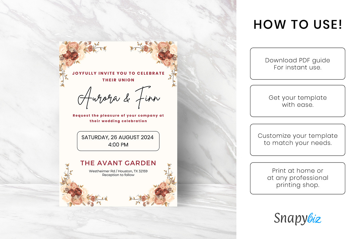 Boho Wedding Invitation Canva Temp, an Invitation Template by Snapybiz (Photo 9 of 10)