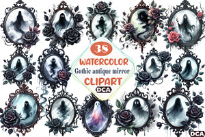 Watercolor Gothic antique mirror Cli, an Illustration by DreamCafeArt