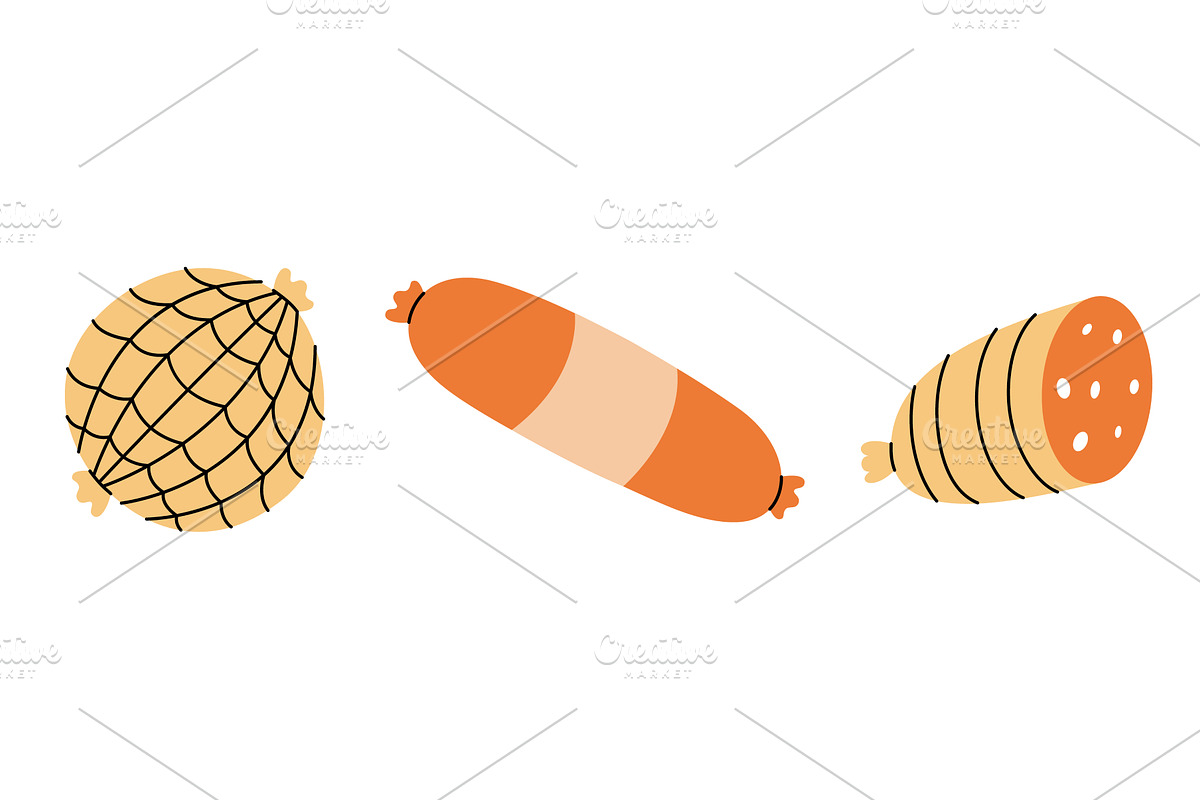 Smoked ham sausages. Semi-finished, a Food Illustration by GraphiShop