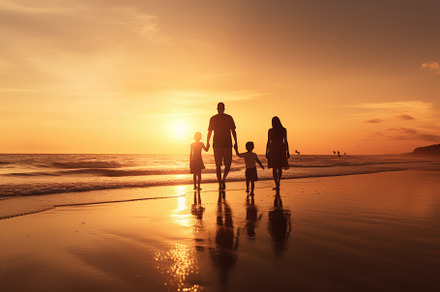 Happy family on a tropical beach at, a Photo by Iftikhar Alam
