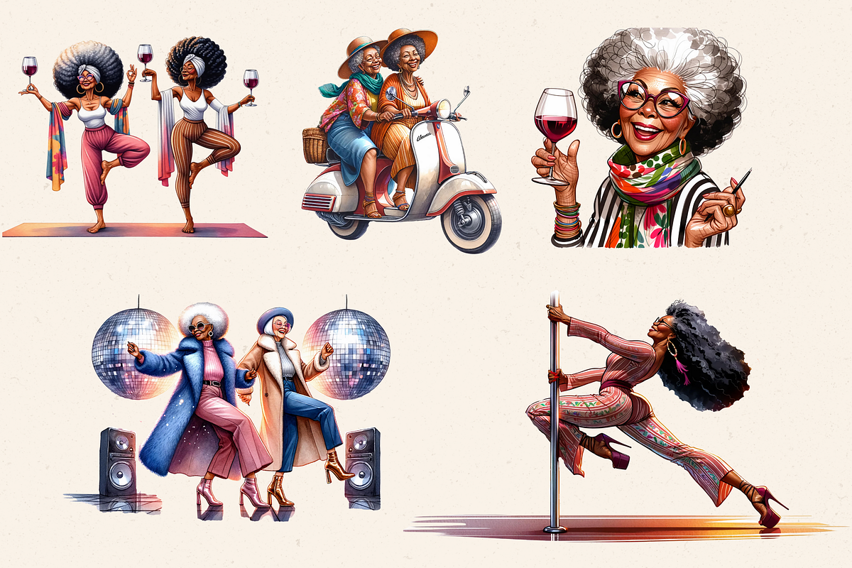 OLD LADY DRINKERS CLIPART PACK, a Person Illustration by Daring Digies (Photo 2 of 9)