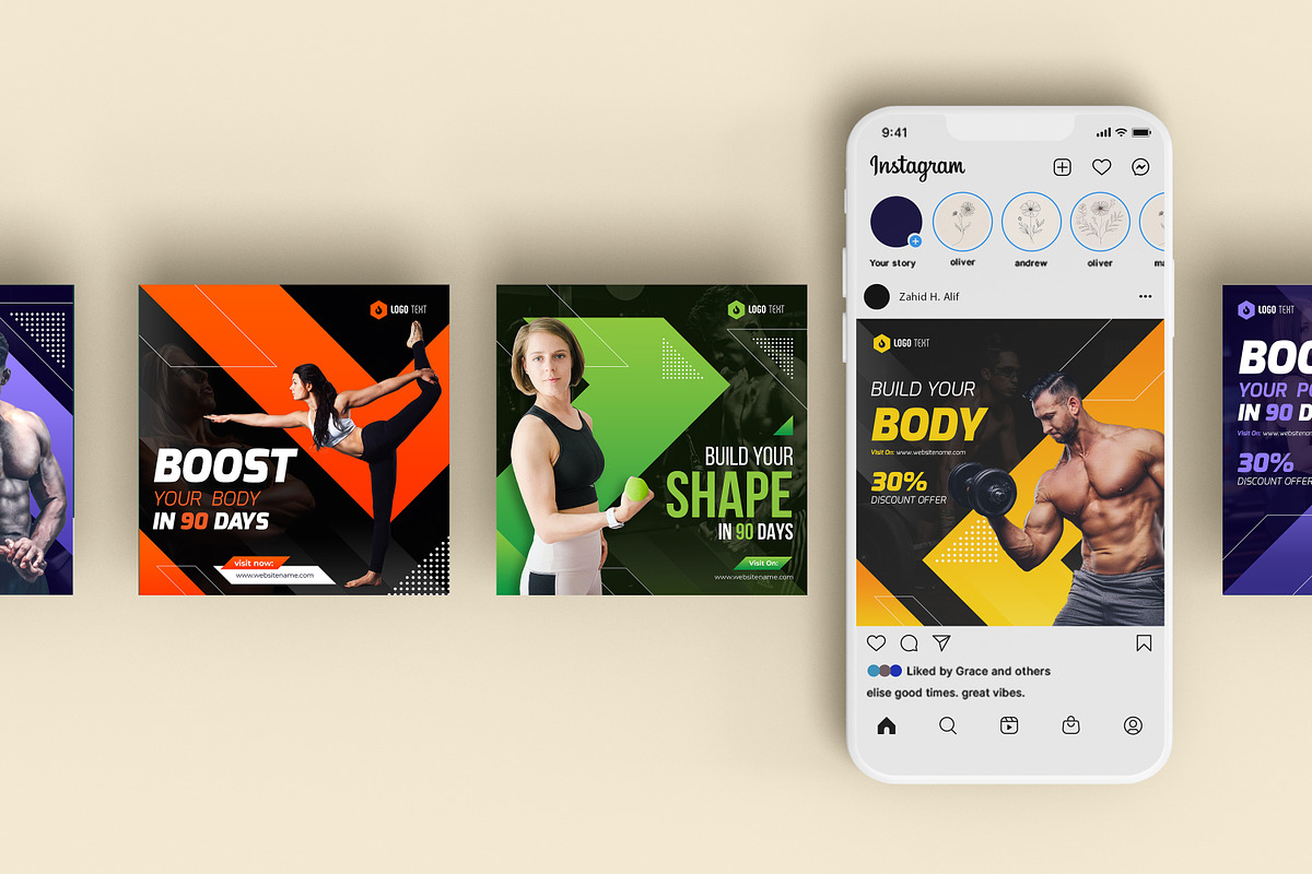 Gym social media post template, a Social Media Template by zahidhossainalif (Photo 2 of 6)