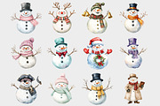 Watercolor Christmas Snowman Clipart, a Seasonal Illustration by Design Market (Thumbnail 2 of 5)