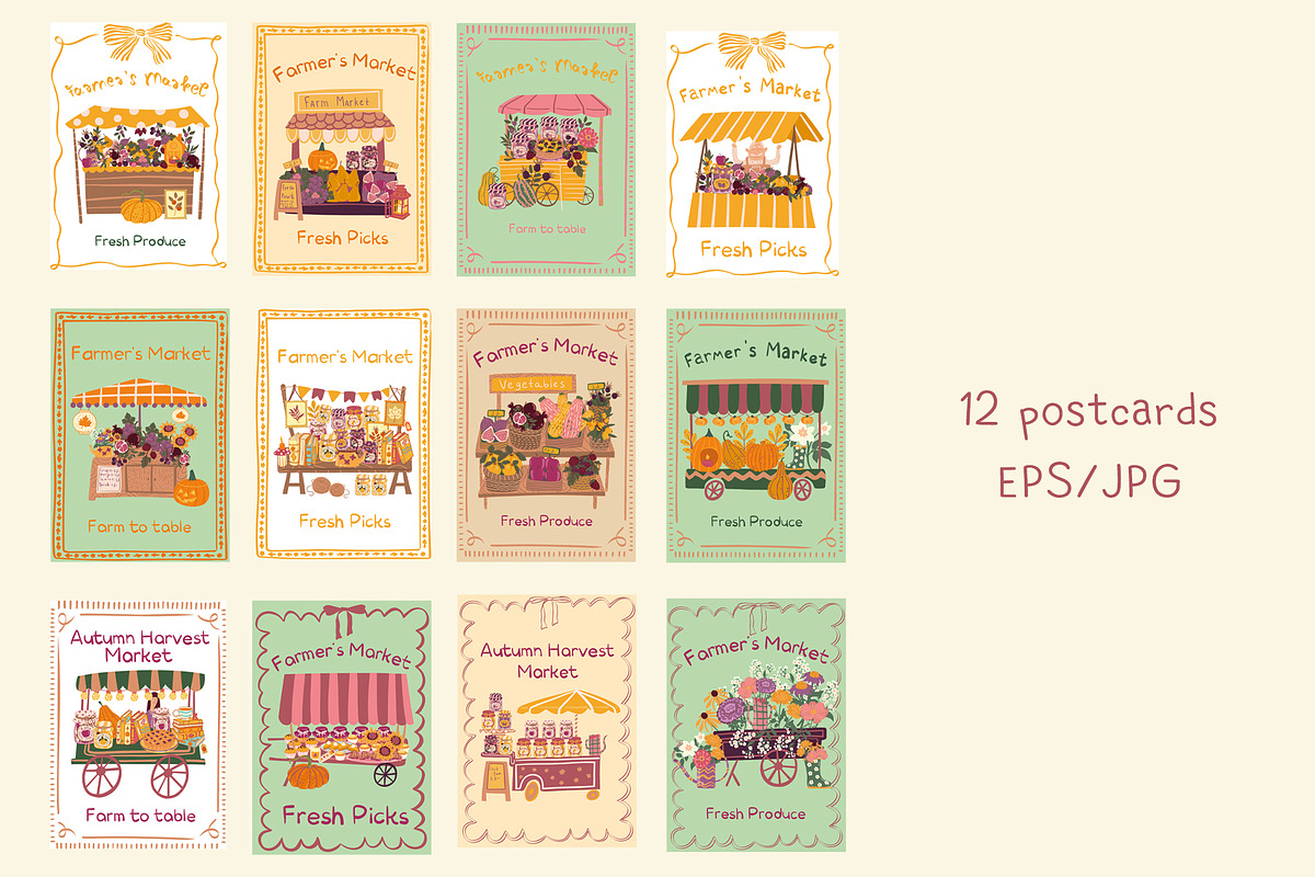 Autumn farm market Postcards Clipart, a Person Illustration by Carpet Tapete Pretzel (Photo 2 of 11)