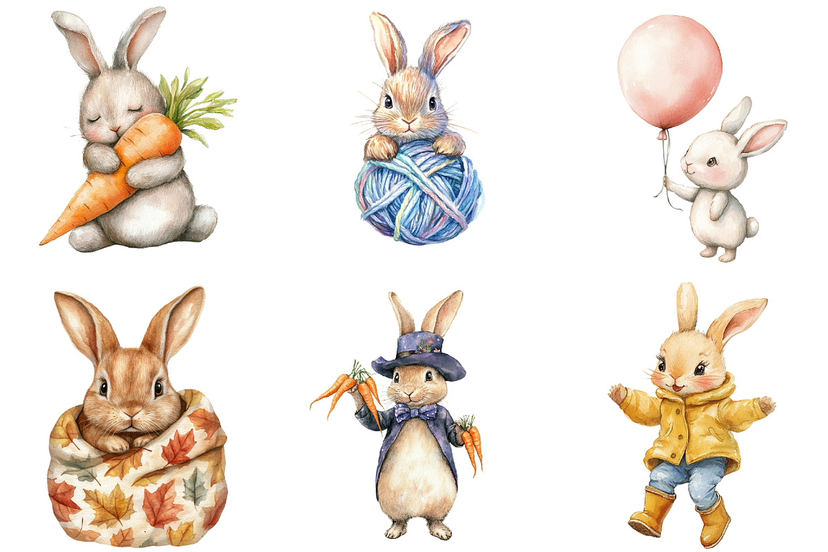 Cute Bunny Clipart Bundle, an Illustration by Pixels.Craft (Photo 5 of 7)