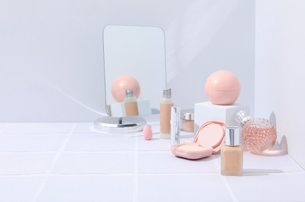 Concept of female accessories, different cosmetics, space for te, a Beauty & Fashion Photo by AtlasStudio PRO