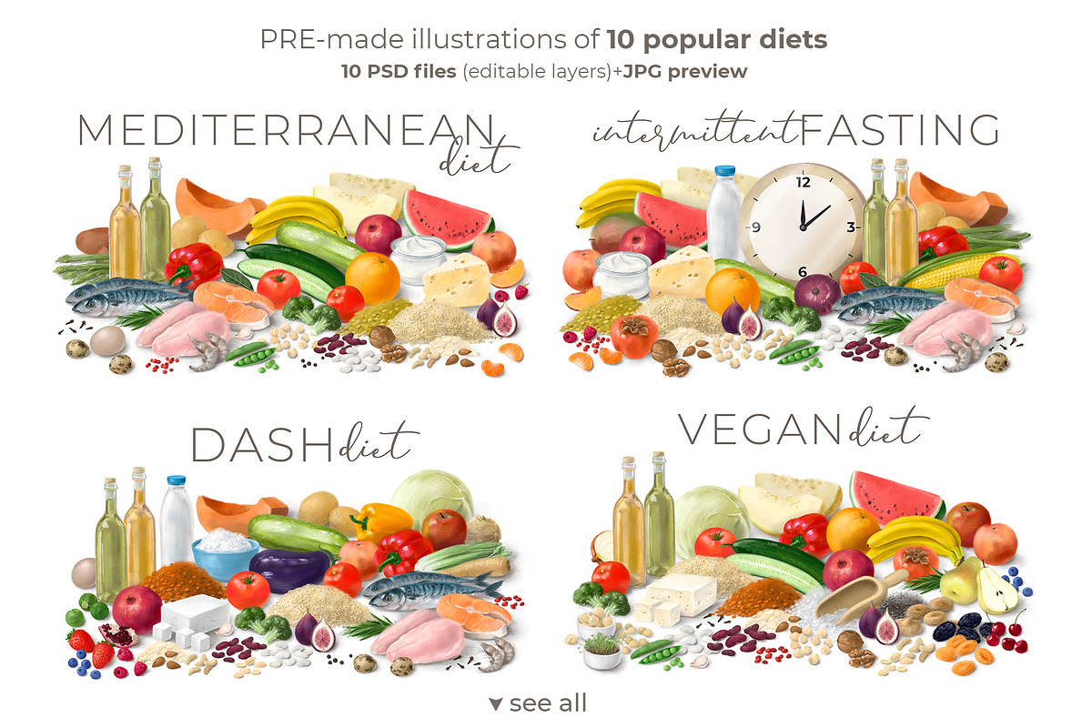 Diets Creator. Element Set, a Food Illustration by LeiaSW (Photo 6 of 8)