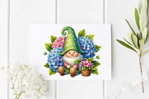 Watercolor Spring Hydrangea Gnomes