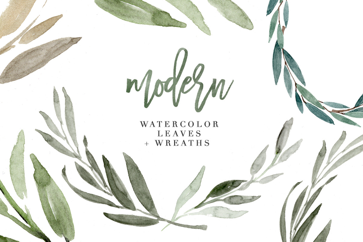 Modern Watercolor Leaves Clipart Set, an Illustration by Essem Creatives (Photo 1 of 6)