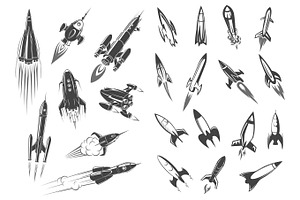 Rockets Vector Spaceship Cartoon Retro Icons Set