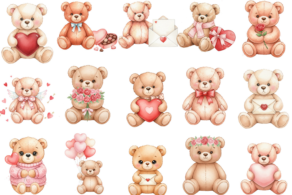 Valentine's Day Teddy Bear Clipart, an Illustration by Designking (Photo 2 of 5)