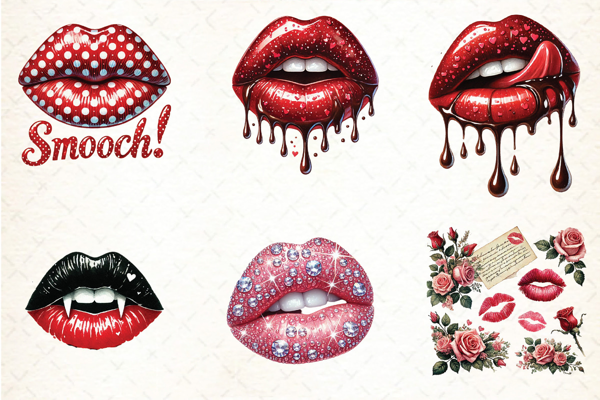 Valentine Lips Sublimation Clipart, an Illustration by DreamCafeArt (Photo 2 of 3)