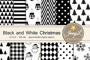 Black & White Christmas Digital Pape, a Pattern Graphic by JennyL Designs